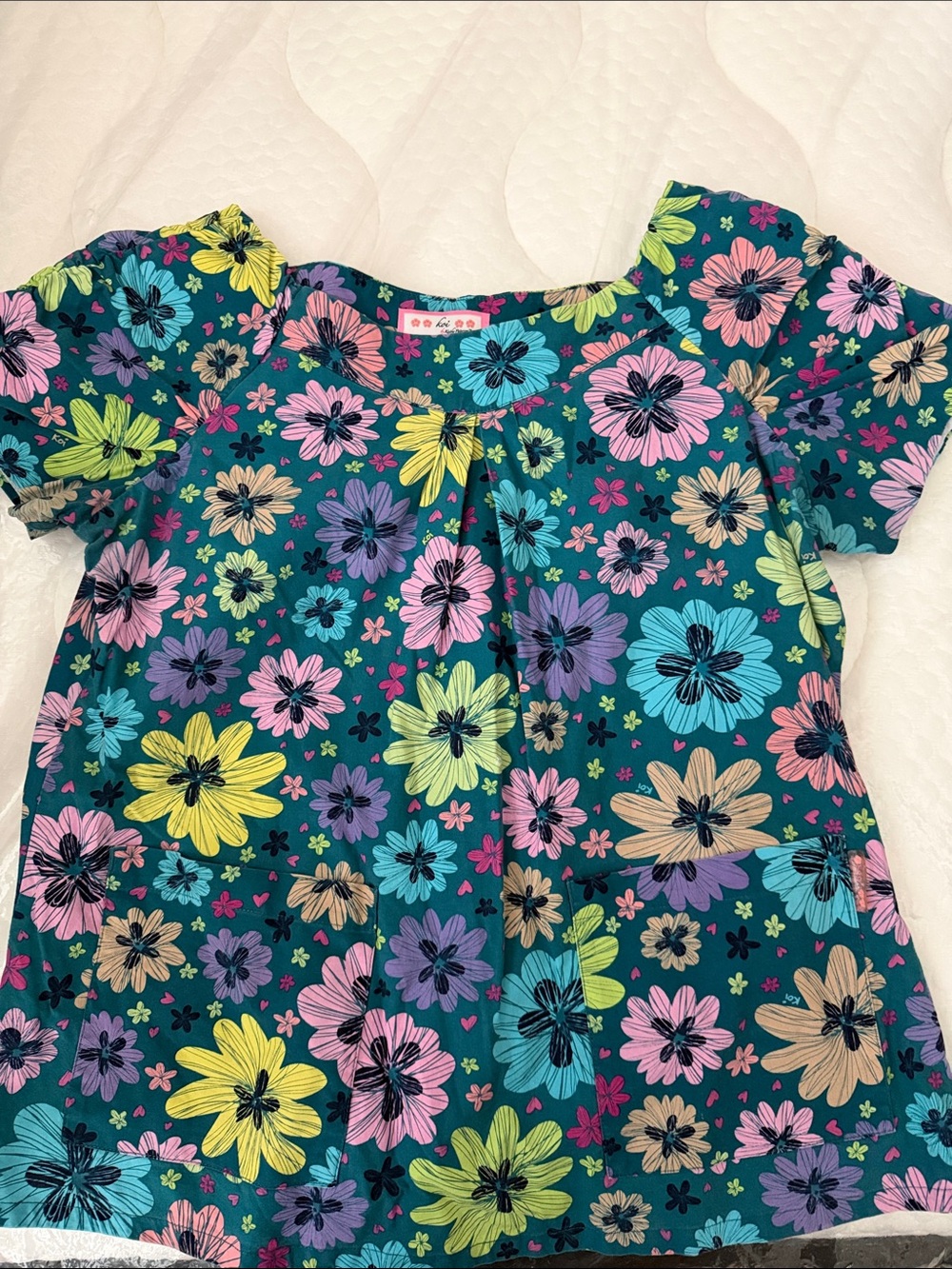 koi Teal Floral Short Sleeve Dress - Multicolor Flower Print